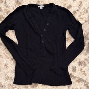 James perse v neck thermal henley top size 1 black